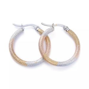 Stainless Steel Multi-color Textured Hoop Earrings